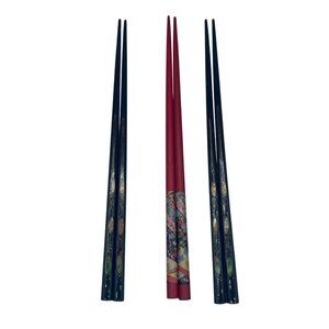3 Sets Japanese Vintage Black Lacquer Abalone Inlay Chopsticks Mother Of Pearl